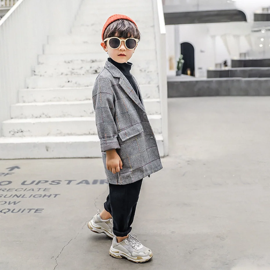 Coat For Boy Casual Plaid Boys Blazer Fashion Button Children's Coats Winter Preppy Style Clothes For Boys Party 6 8 10 12 14