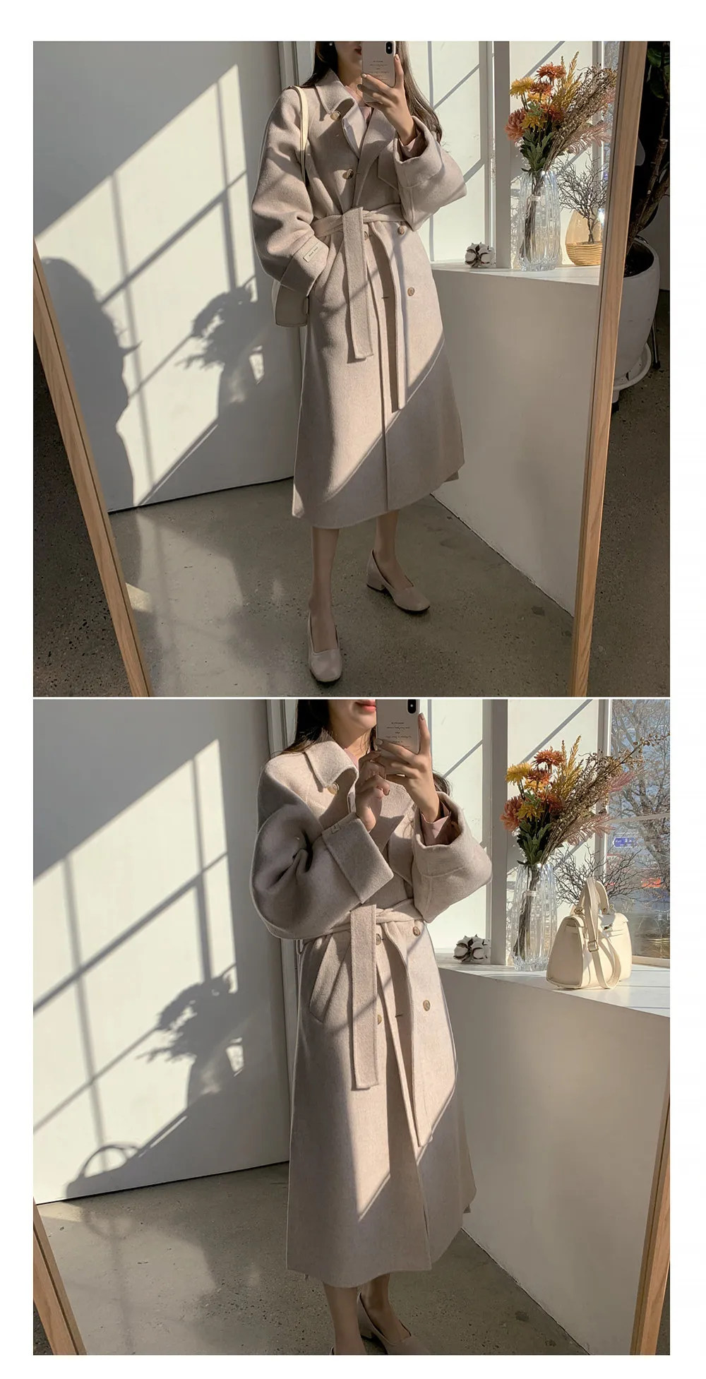 Autumn Winter Elegant Turn-Down Collar Women Woolen Coat Thicken Warm Full Sleeve Belted Female Long Blend Coats long black puffer coat