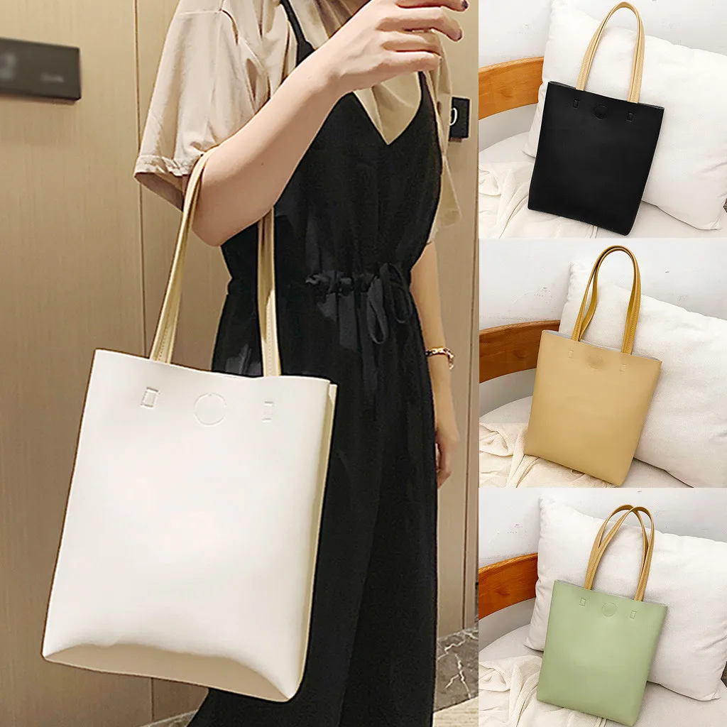 

2019 New Fashion Women Versatile Handbag Soft PU Leather Beach Bags Big Shopper Bag Solid Vintage Shoulder Crossbody Bags Sac