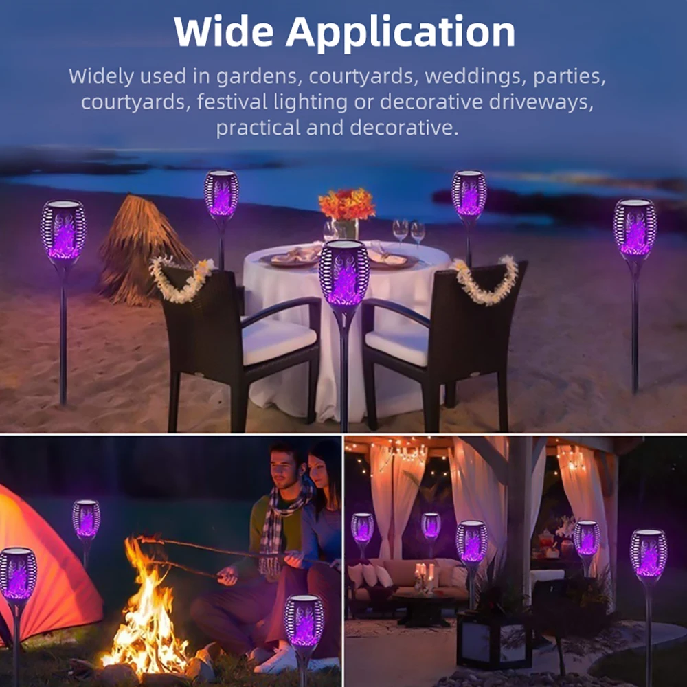 1/2/3/4 Pcs Colorful Solar Powered Dancing Flame Torch Lights IP65 Waterproof Light Fence Outdoor Garden Sensing Solar Lights