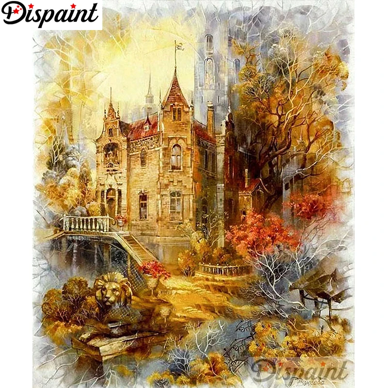 Dispaint стразы, живопись, декор из кристаллов, сделай сам, алмазная живопись "Пейзаж с замком", 3D вышивка крестиком, алмазная вышивка A27577