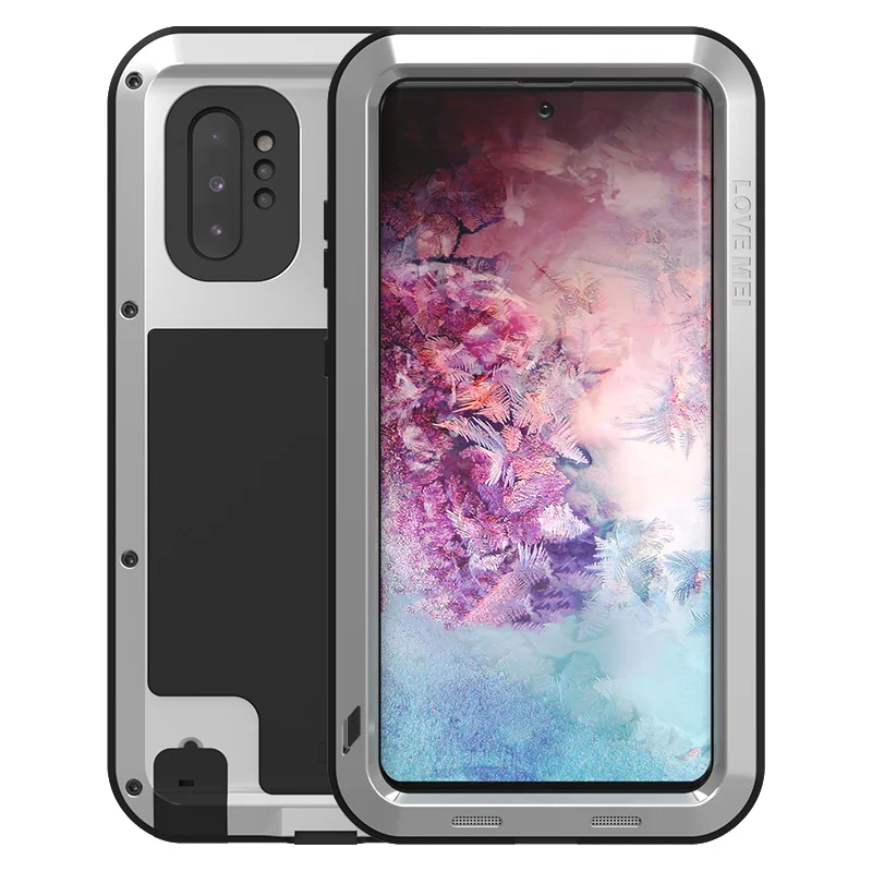 Серебристый Мощный чехол для телефона LOVE MEI для samsung Galaxy Note10 Note 10 Plus 5G, сверхмощный силиконовый чехол ТПУ, жесткая Металлическая задняя крышка - Цвет: Серебристый