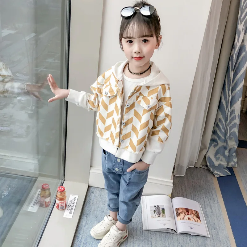 

Girls Spring Clothing Coat 2019 New Style Big Boy Hooded Jacket Children Korean-style Short Tops