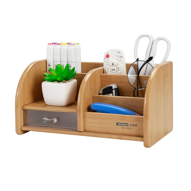 

New Fashion Cosmetics Storage Multi-function Wooden Pen Holder Desk Storage Box Office Supplies Stationery Glosen C2031