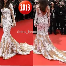 Новые великолепные платья знаменитостей, винтажное платье с v-образным вырезом и аппликацией русалки, платье из органзы с длинными рукавами, вечернее платье, платье знаменитостей