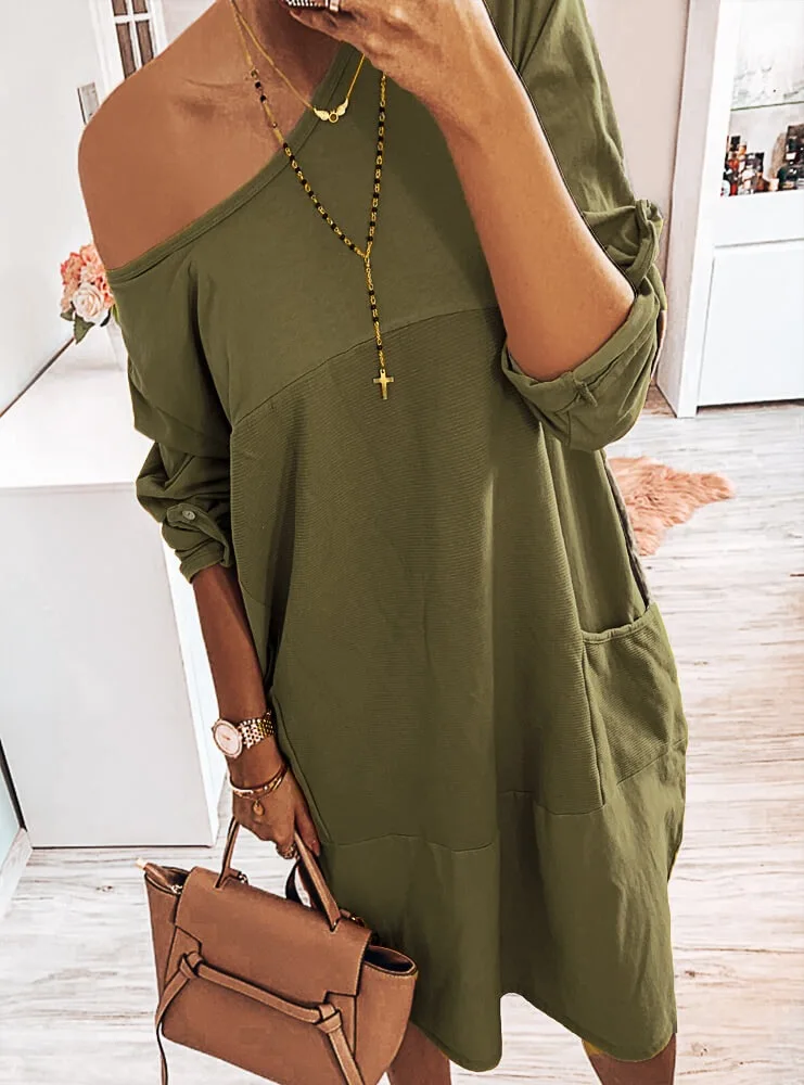 Vestidos, платье размера плюс, женское, бохо, длинный рукав, карманы, туника, топ, платье, для девушек, Свободный пуловер, джемпер, платье, летнее платье