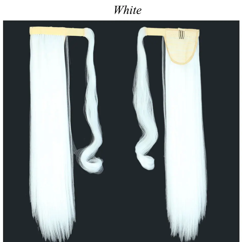 S-noilite 24 ''длинные прямые синтетические конский хвост обертывание вокруг клип в конский хвост наращивание волос термостойкие волосы хвост - Цвет: white