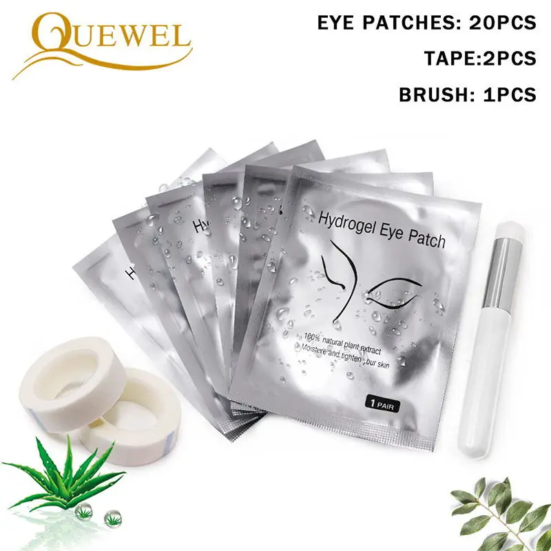 Quewel Eyelash Extension Practice Eye Patches Set Disposable Eye Gel Patch lashes Extension Eye Tape Cleaning Brush Makeup Tool - Цвет: Silver2Patches 20pcs