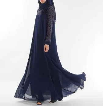

High-end Muslim Dress Women Double-layered Chiffon Islamic Clothing Big Swing Lace Abaya Maxi Dresses Arab Kimono Kaftan Dress