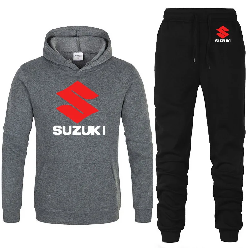 Мужские толстовки с капюшоном с логотипом Suzuki, унисекс, модная мужская толстовка с капюшоном в стиле хип-хоп, harajuku, повседневные флисовые худи, штаны, костюм из 2 предметов