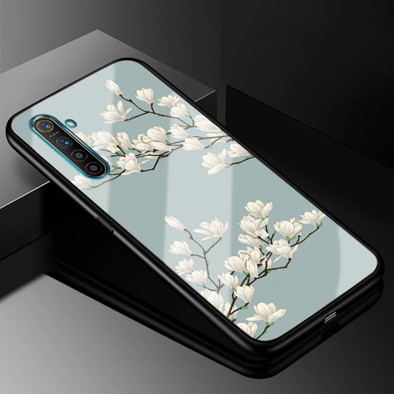 For OPPO Realme X2 Case RealmeX2 PC Plastic Glass Phone Case Black TPU Bumper Cover for OPPO Realme X2 X 2 Realme XT Cover Cases - Цвет: 32