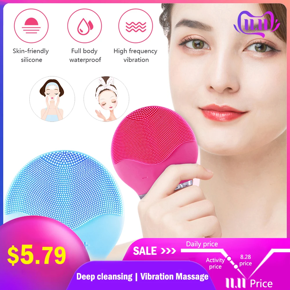 

Ultrasonic electric facial Cleansing Brush Silicone Sonic Vibration Cleaner Deep Pore Cleaning Skin Face Massager Dropshipping