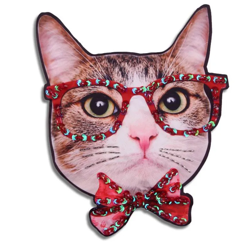 

T shirt Women patch sequins 26cm Cat head deal with it biker patches for clothing Diy stickers 3d t shirt mens free shipping