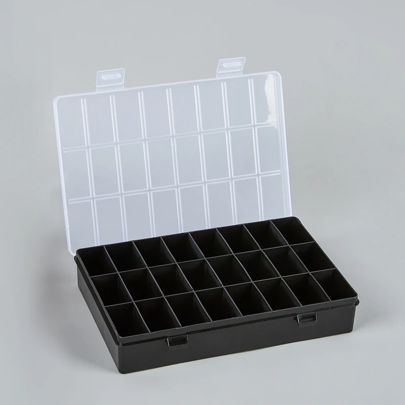 QWORK® Set di 24 scatole portaoggetti in plastica con coperchio incernierato, contenitori rettangolari per perline, gioielli e oggetti artigianali - in 4 misure da 55x40x20mm a 175x106x26mm