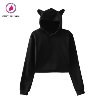 

Custom Cotton Kawaii Hoodies Women's Fashion Pullover Short Shirt 2019 Girl Street Cat Ears Sweatshirt
