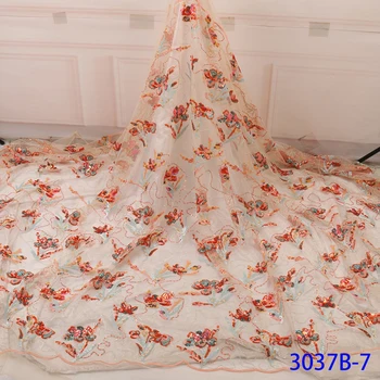 

NIAI African Nigerian Net Lace Fabrics With Sequins 2019 High Quality Lace French Mesh Lace Fabric For Wedding Sewing XY3037B-7