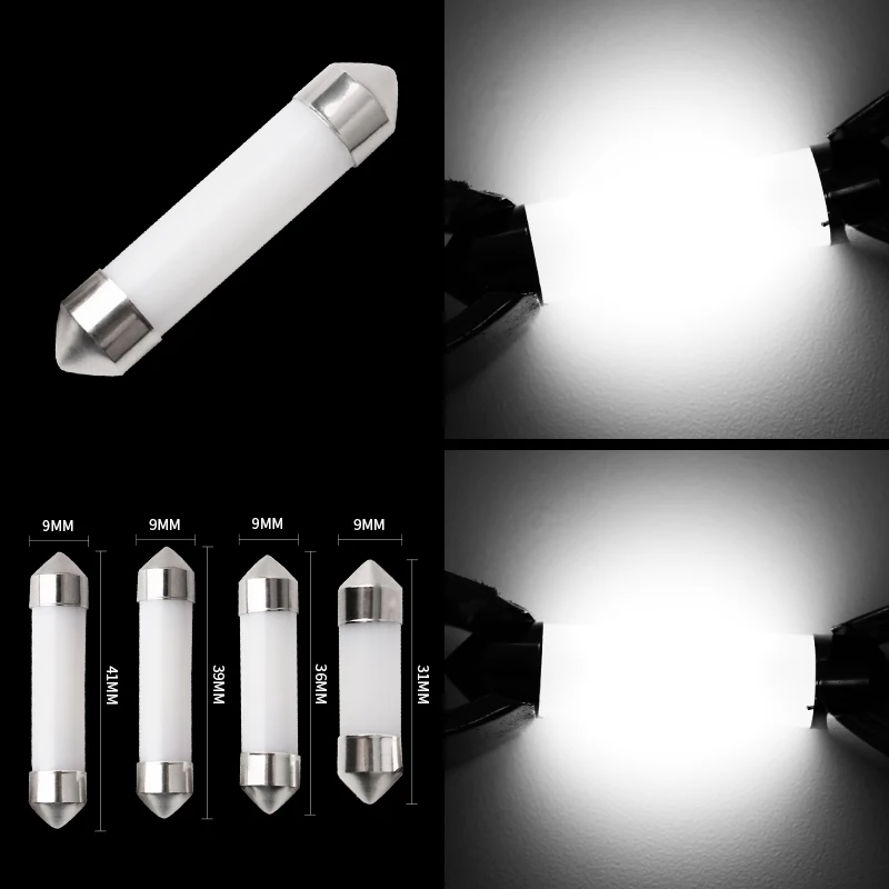 

1pcs 12V Car Led Interior Light Ceramic Housing Festoon C5W C10W Auto License Plate Lamp Cob Chip Vehicle Diode Bulb Pure White