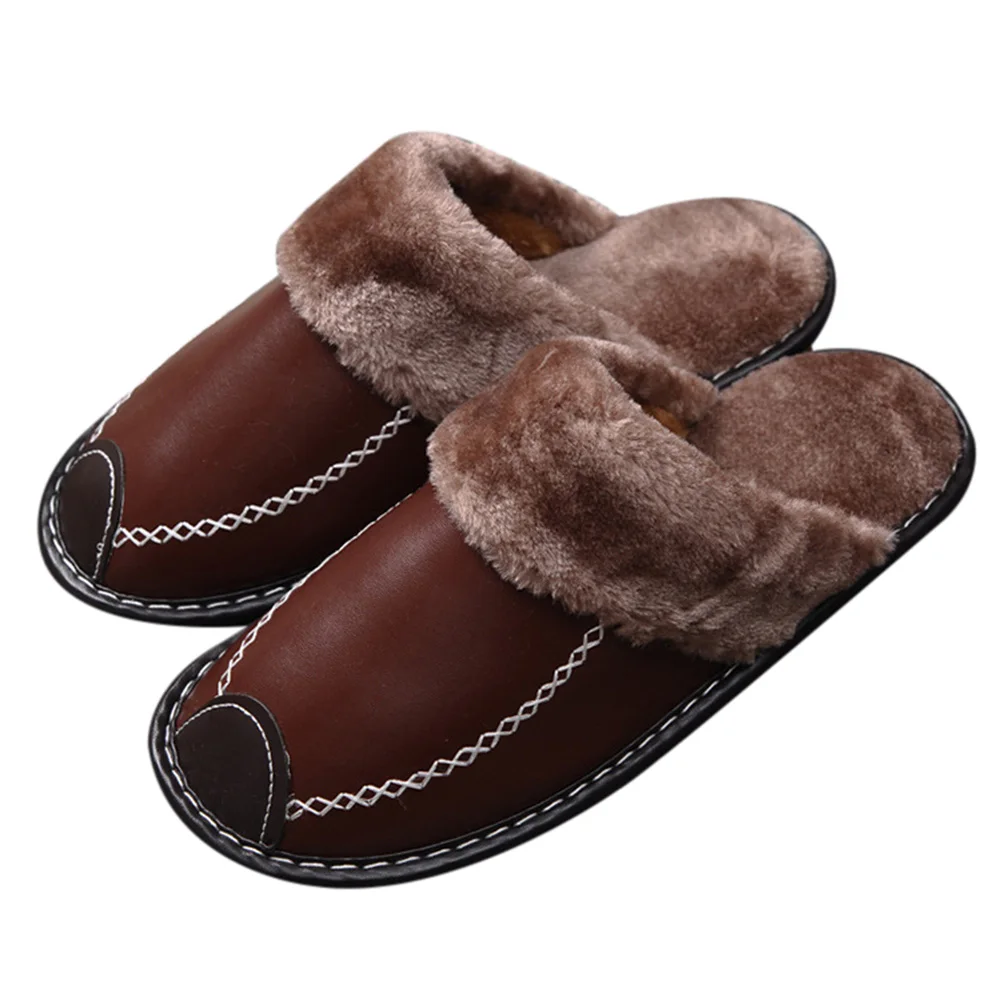 Light Brown man 1 пара высококачественных ортопедических тапочек из искусственной кожи; теплые мягкие дышащие зимние домашние тапочки; H66 - Цвет: Light Brown man