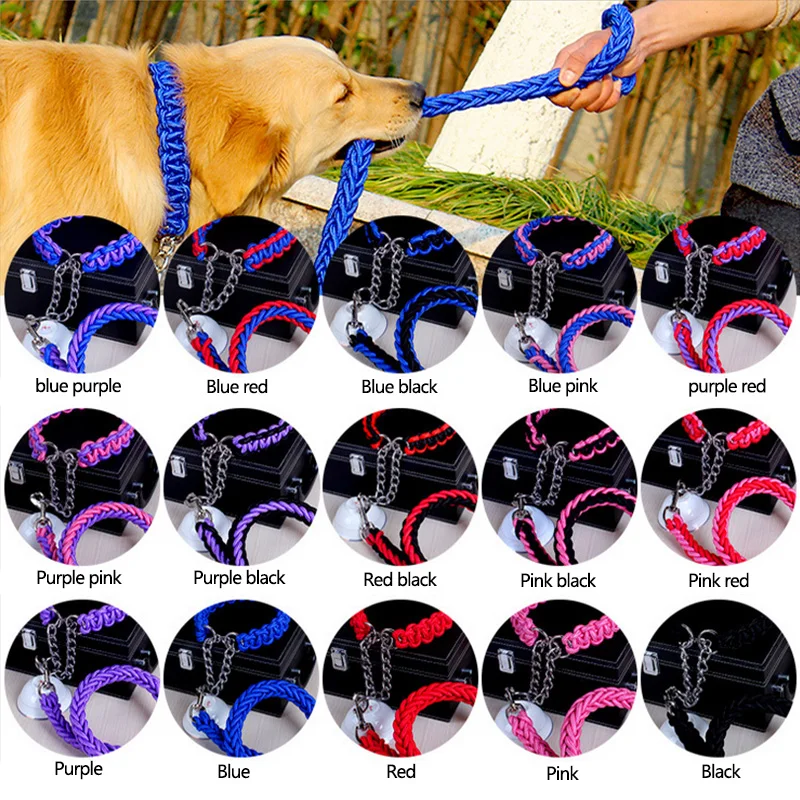 Large Dog Leash Big Dog Chain Leash Supplies Pet Collars Chest Strap Dog Collar Rope Golden Retriever Labrador Durable Leash 30