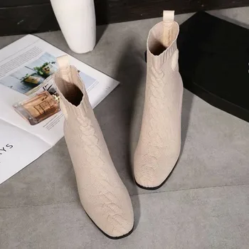 

Woman Shoes Boots Botas Mujer Ladies Heel Shoes Sock Boots Slip-On Knitting Buty Damskie Winter Scarpe Donna