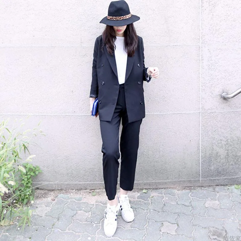 Set female autumn and winter new fashion loose suit jacket nine pants two sets of temperament casual wild women's clothes
