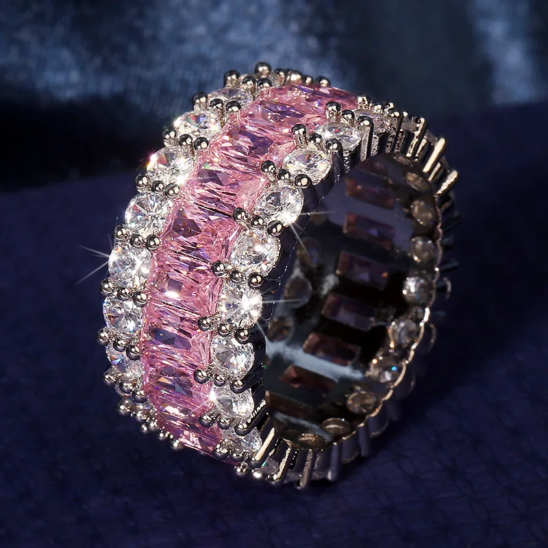 

Solid S925 Sterling Silver with Pure Zircon Gemstone Ring for Women Fine Gemstone with Cushion Zirconia and Mini Diamond Jewelry