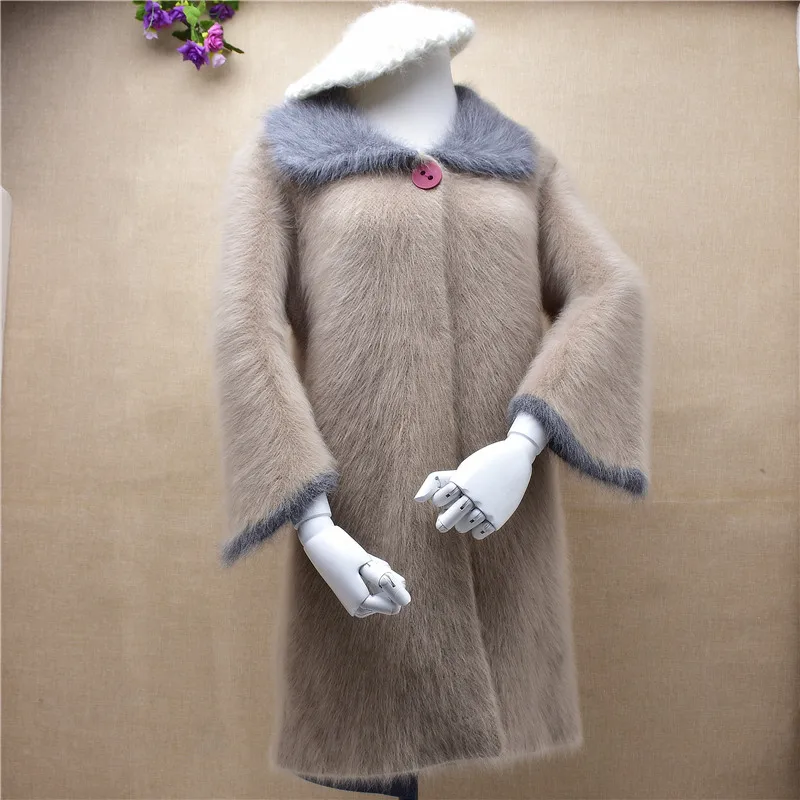 Body80cm chest92cm Элегантное женское зимнее толстое теплое пальто с отложным воротником и длинными свободными рукавами из кроличьего меха, норка, кашемировое пальто, кардиганы, свитер, куртка - Цвет: Body80cm chest92cm