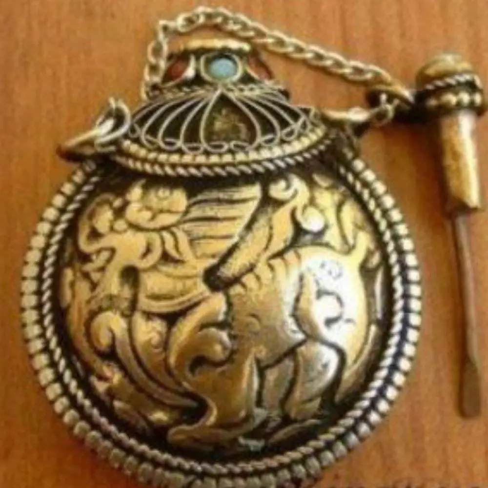 Популярная китайская старая редкая тибетская латунная скульптура Kirin snuff бутылка подвеска