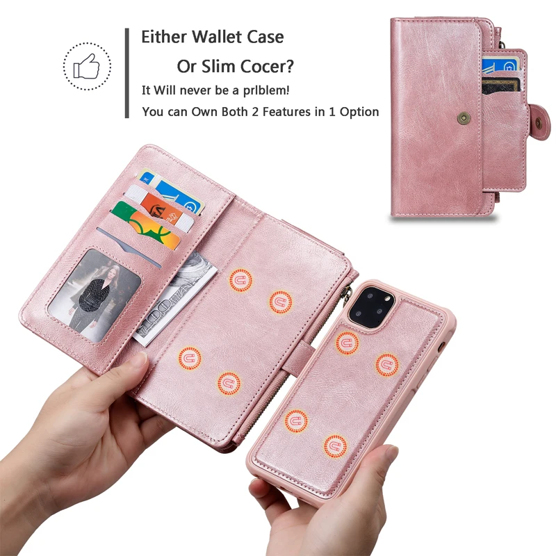 Rose Gold Кожаный бумажник флип-чехол для iPhone 11 Pro Max XR Xs 6 7 8 Plus кошелек чехол для карт многофункциональная Магнитная подставка чехол для телефона s - Цвет: Rose Gold