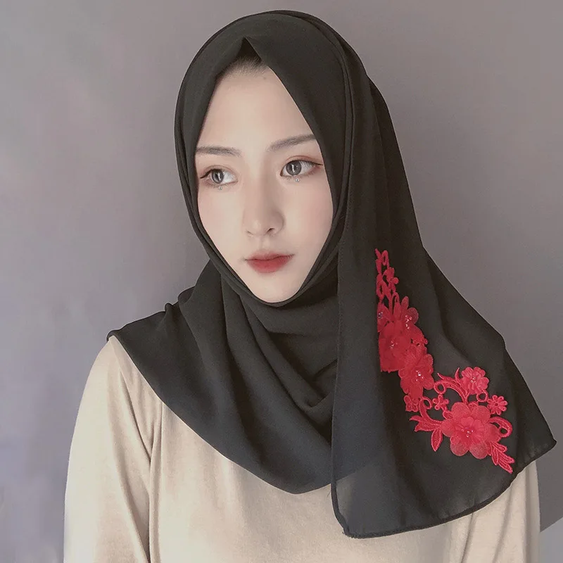 Мусульманский кружевной шарф ручной вязки женский простой шифон Шаль Обертывание цветок белый кружевной платок Мягкий Хлопок мусульманский шарф хиджаб
