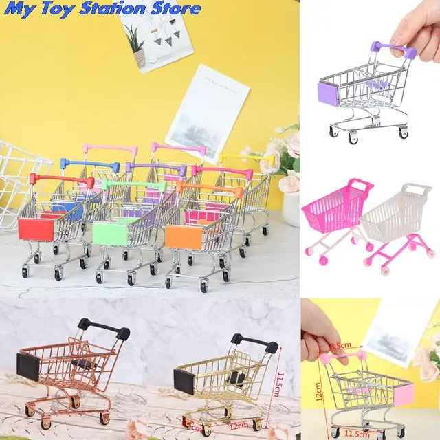 2021 New Mini Shopping Cart Trolley Home Office Sundries Storage Ornaments Children's Toy 2