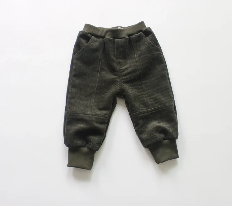 army green Зимние Утепленные штаны для мальчиков и девочек, детские вельветовые Теплые штаны в Корейском стиле, однотонный детский фонарь, штаны - Цвет: army green