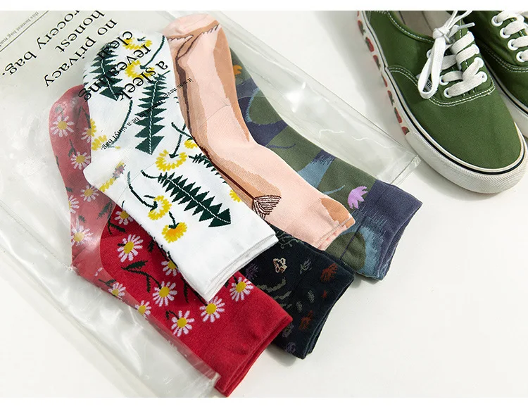 Красивый жаккард с принтом/растения, цветы, рисунок, искусство, носки для женщин, Одуванчик/Подсолнух, модные мягкие кальцитовые носки