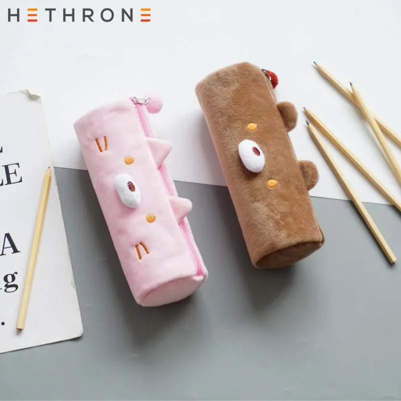 Hethrone 3D Одноцветный чехол-карандаш с изображением медведя и животных, розовый плюшевый чехол-сумка для карандашей для детей, Подарочный Косметический Чехол для канцелярских принадлежностей, Pencilc