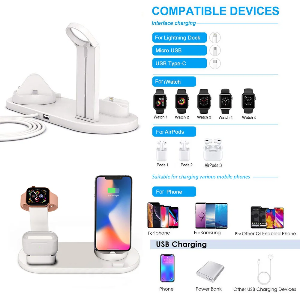 Зарядная док станция FDGAO 3 в 1 кронштейн для Apple Watch 5 4 2 Airpods Pro iPhone 11 pro X XR XS MAX 8 7 6S Plus