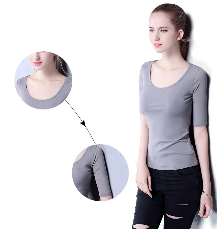 Summer Latin Dance Practice Clothes Female Adult Yoga Short-Sleeved Modern Ballroom Samba Dance Clothing New Mesh Shirt DWY2099