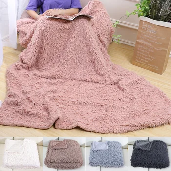 

Elegant Throw Blanket for Bed Sofa Bedspread Soild Color Long Shaggy Soft Warm Bedding Sheet Air Conditioning Blankets