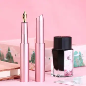 

MOONMAN Candy Writing Fountain Pen Valentines Day Lipstick Shaped Metal Fountain Pen Short Fine Nib Study Supplies Gifts Ink