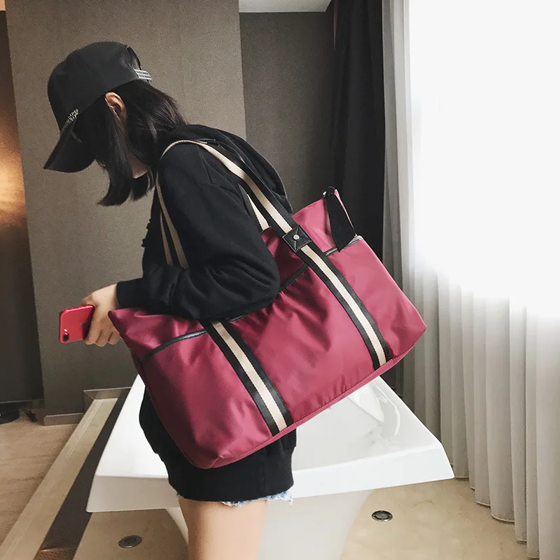 New Year Striped Patchwork Nylon Water-proof TRAVEL Bag Zipper Good Quality Large Capacity Lady Holiday Bag