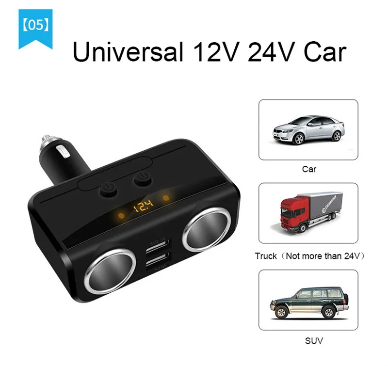 Разветвитель с двумя USB портами и дисплеем напряжения|cigarette lighter socket splitter|lighter