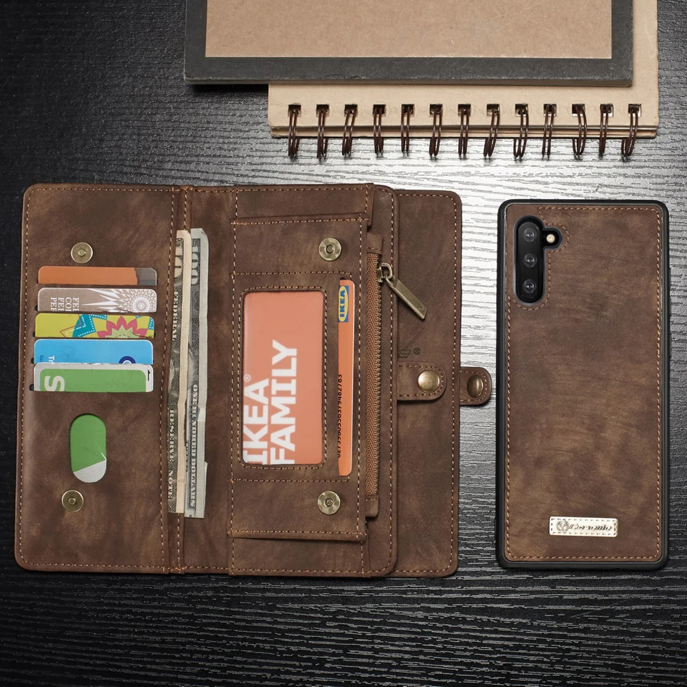 sFor Coque Samsung Galaxy Note 10 Case Cover Real Leather Wallet Zipper Flip Case for Samsung Galaxy Note 10 Note10 Plus Cover