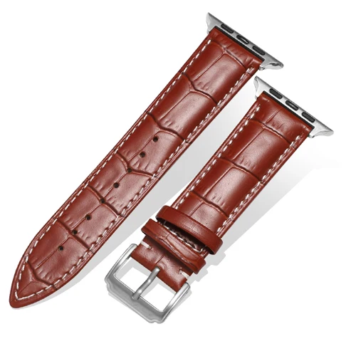 brown Silver1 Кожаный ремешок для apple watch, ремешок 44 мм, 40 мм, 42 мм, 38 мм, браслет, ремешок для часов correa apple iwatch 4, 5, 3, 2, аксессуары для часов - Цвет ремешка: brown Silver1