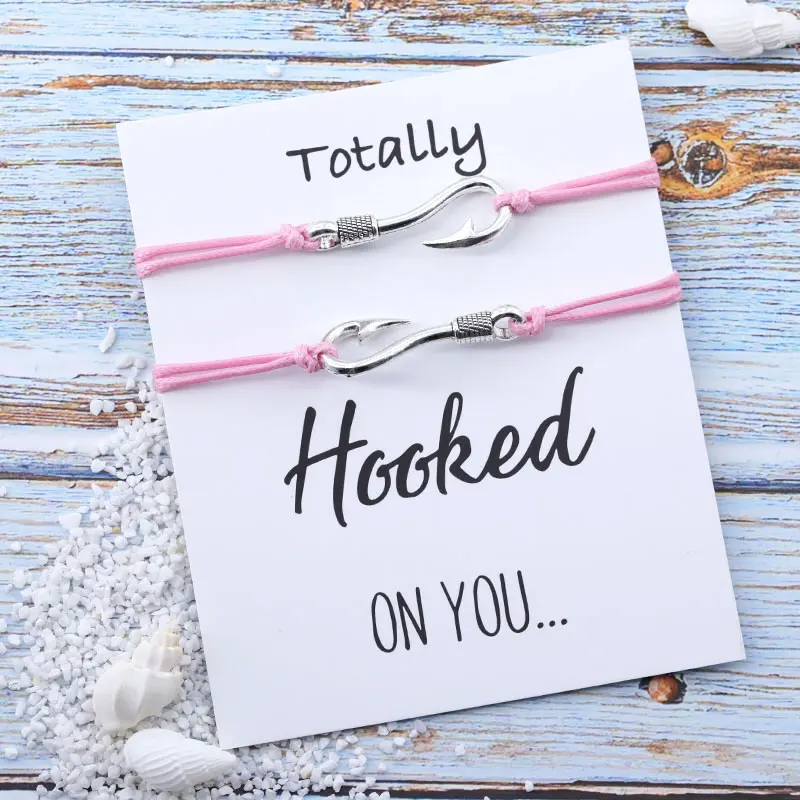Дальние отношения подарок подключил на вас браслет с крючком для рыбы браслет для пары для отношений дружба браслет желаний подарок - Окраска металла: Pink
