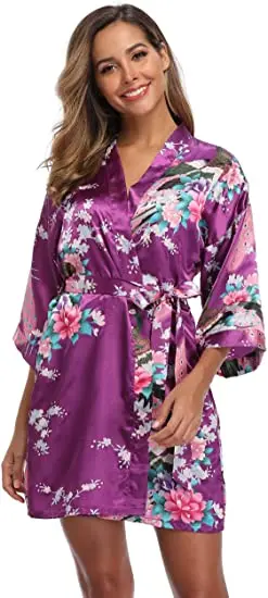 Fashion Satin Robe Female Bathrobe Sexy peignoir femme Silk Kimono Bride Dressing gown sleepwear Night Grow For Women
