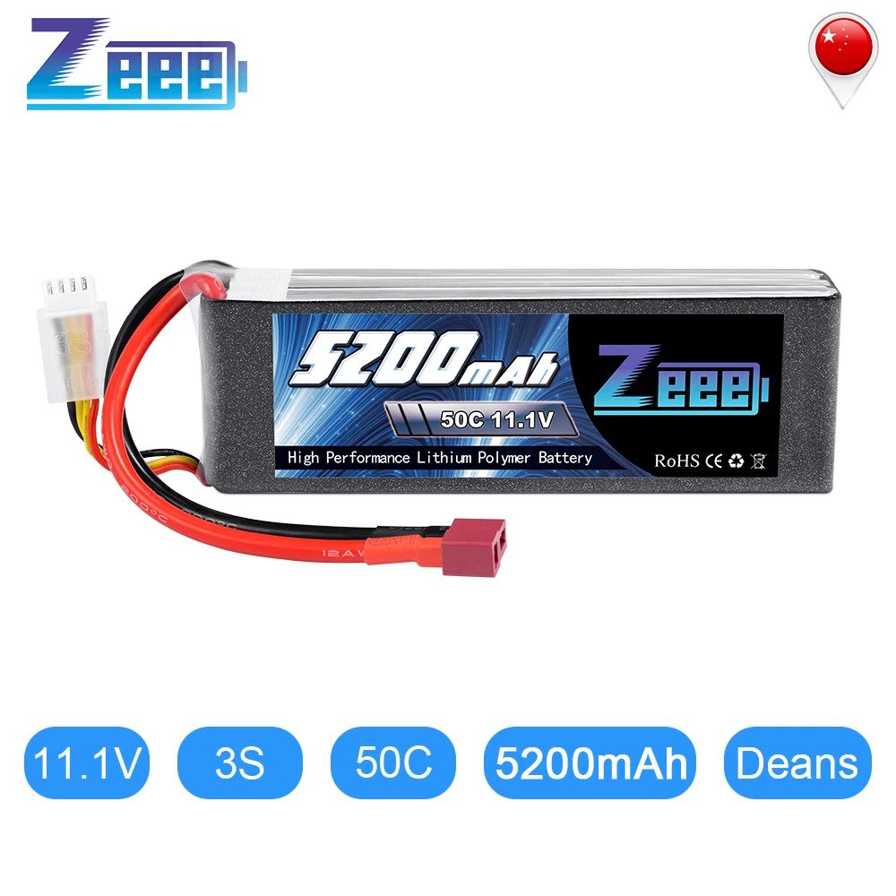 Zeee – Batterie Lipo avec Deans prise pour voiture RC et hélicoptère 3S, capacité de 5200 mAh, 50C 11, 1V pour bateau et avion, quadrirotor,