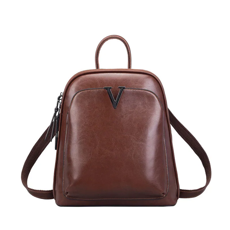 

Luxury Brand Leather Backpack Cowhide Campus Female Shoulder Bag Vintage Sac A Dos Travel Ladies Bagpack