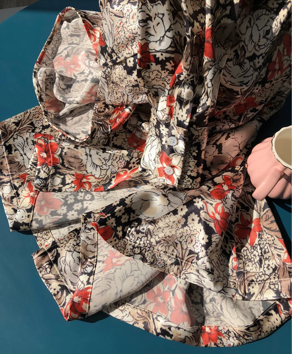 Elfbop вискоза цветочный принт глубокий v-образный вырез винтажное платье макси с длинным рукавом особенности спереди с витым узлом