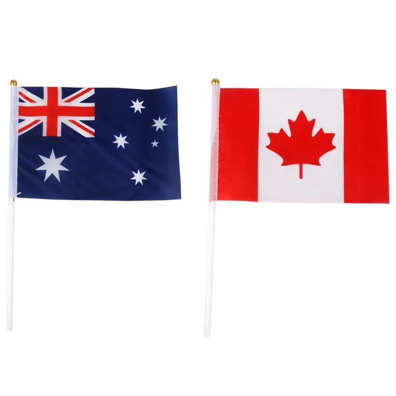 Best 24X Hand Waving Australia/ Canada National Flags Plastic Poles 21 x 14cm