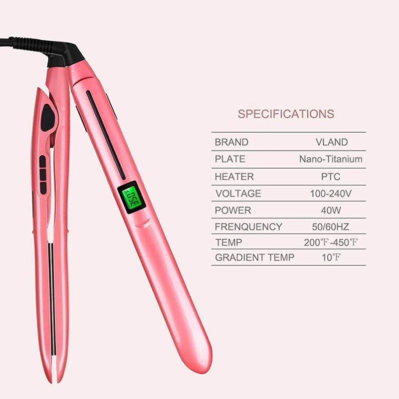 Выпрямитель для волос с 1 дюймовыми ионными пластинами Регулируемая температура подходит для всех типов волос быстрое двойное напряжение розовый UK plug