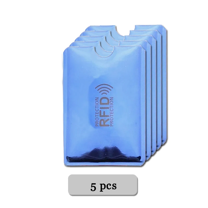 Anti Rfid Wallet Blocking Reader Lock Bank Card Holder Id Bank Card Case Protection Aluminium Metal Smart Anti-theft Credit - Цвет: 5pcs Blue